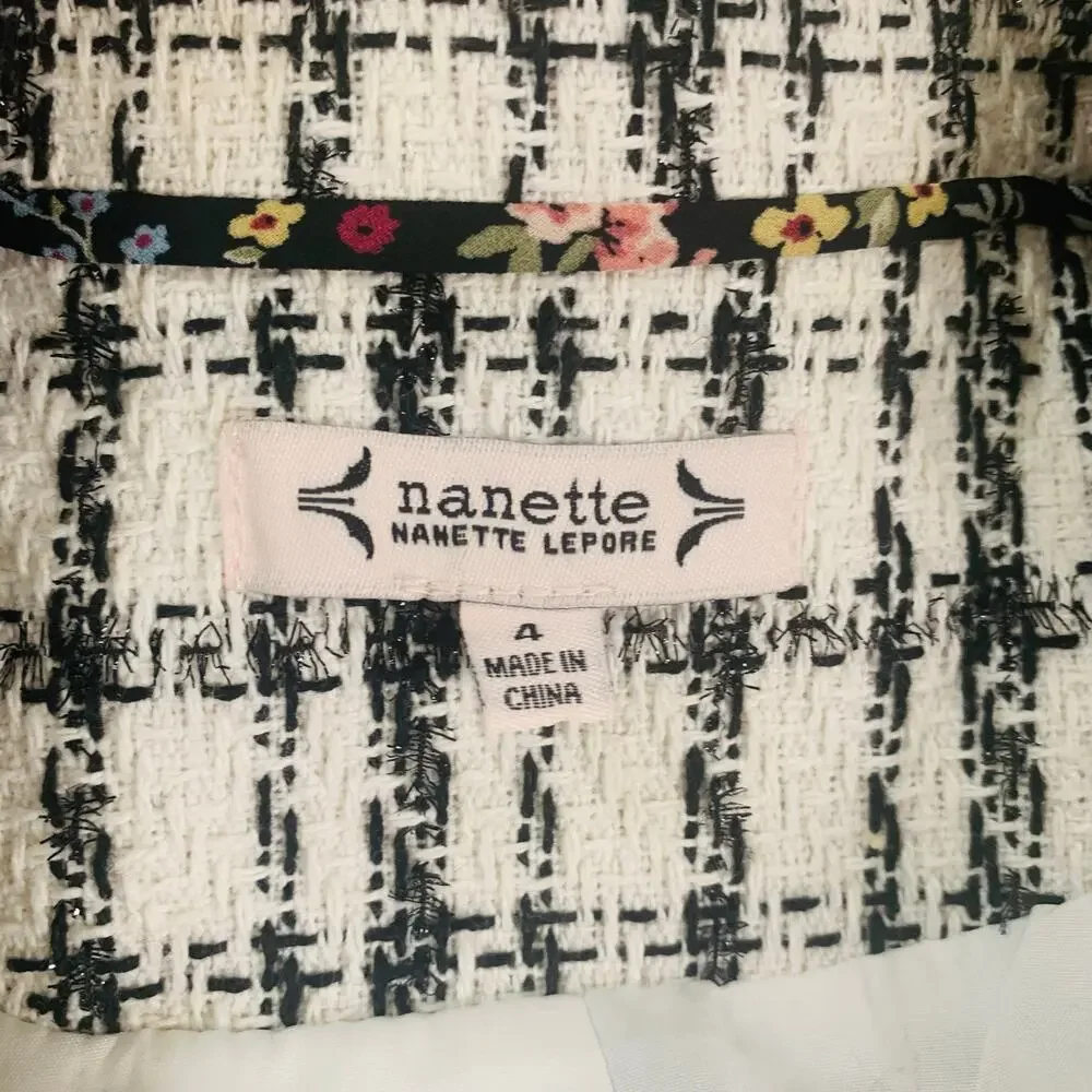 NEW Nanette Lepore Size 4 Double Breasted Tweed Blazer Jacket Plaid Career Work_10